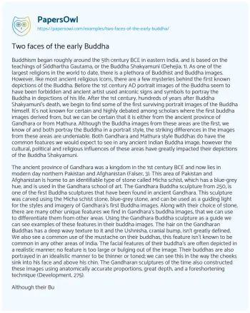 Essay on Two Faces of the Early Buddha