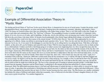 Essay on Example of Differential Association Theory in “Mystic River”