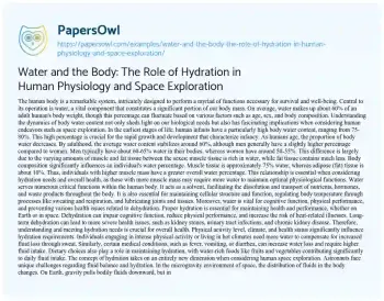 Essay on Water and the Body: the Role of Hydration in Human Physiology and Space Exploration