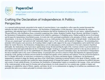 Essay on Crafting the Declaration of Independence: a Politics Perspective