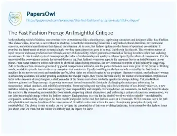 Essay on The Fast Fashion Frenzy: an Insightful Critique