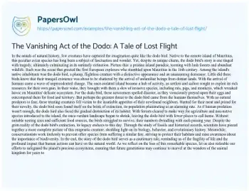 Essay on The Vanishing Act of the Dodo: a Tale of Lost Flight