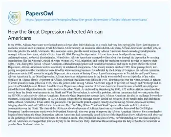 Essay on How the Great Depression Affected African Americans