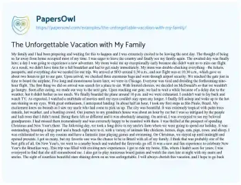 Essay on The Unforgettable Vacation with my Family