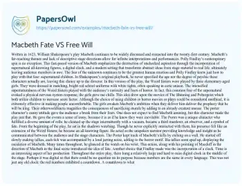 Essay on Macbeth Fate VS Free Will