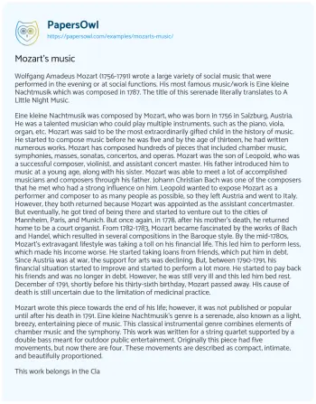 Essay on Mozart’s Music