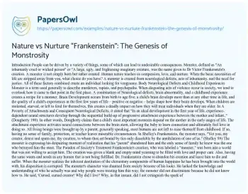 Essay on Nature Vs Nurture “Frankenstein”: the Genesis of Monstrosity