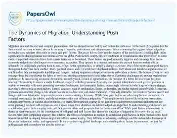 Essay on The Dynamics of Migration: Understanding Push Factors