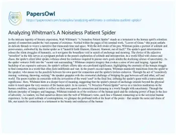 Essay on Analyzing Whitman’s a Noiseless Patient Spider