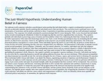 Essay on The Just-World Hypothesis: Understanding Human Belief in Fairness