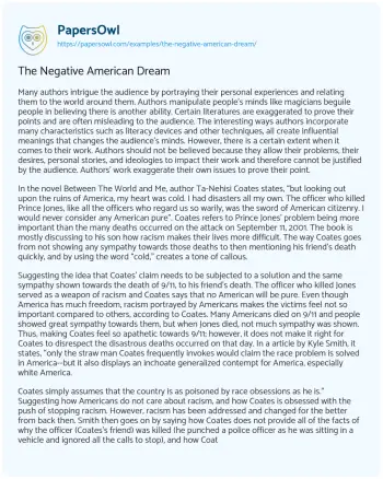 Essay on The Negative American Dream