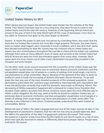 Essay on United States History to 1877