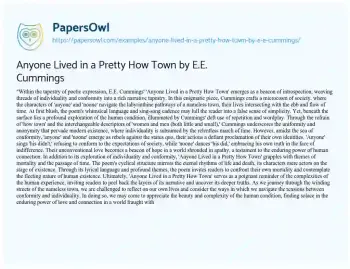 Essay on Anyone Lived in a Pretty how Town by E.E. Cummings