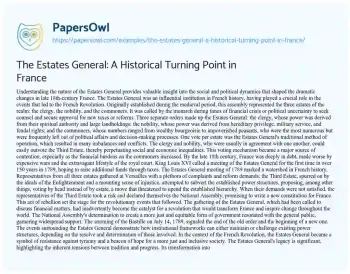 Essay on The Estates General: a Historical Turning Point in France