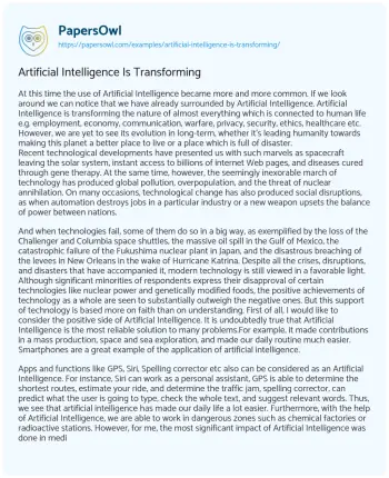 Essay on Artificial Intelligence is Transforming