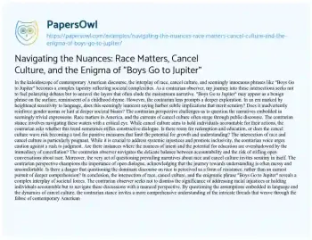 Essay on Navigating the Nuances: Race Matters, Cancel Culture, and the Enigma of “Boys Go to Jupiter”