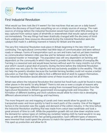 Essay on First Industrial Revolution