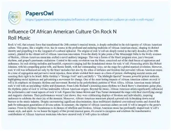 Essay on Influence of African American Culture on Rock N Roll Music