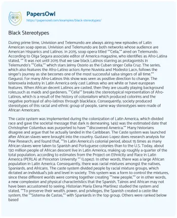 Essay on Black Stereotypes