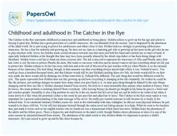 Essay on Childhood and Adulthood in the Catcher in the Rye