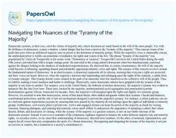 Essay on Navigating the Nuances of the ‘Tyranny of the Majority’