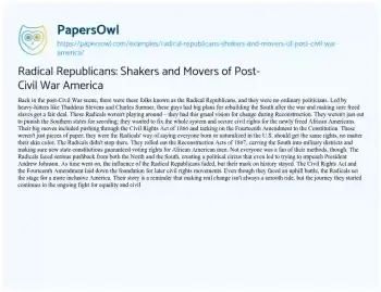 Essay on Radical Republicans: Shakers and Movers of Post-Civil War America