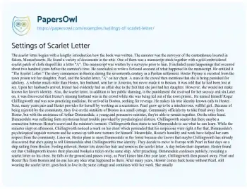 Essay on Settings of Scarlet Letter