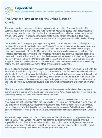 Essay on The American Revolution and the United States of America