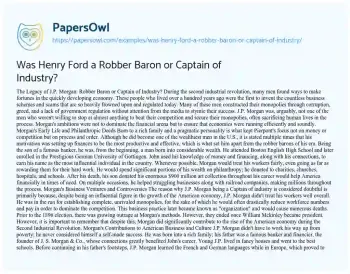 Essay on Was Henry Ford a Robber Baron or Captain of Industry?