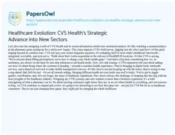 Essay on Healthcare Evolution: CVS Health’s Strategic Advance into New Sectors