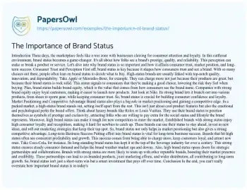 Essay on The Importance of Brand Status