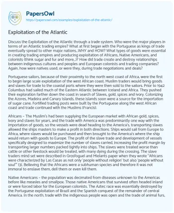 Essay on Exploitation of the Atlantic