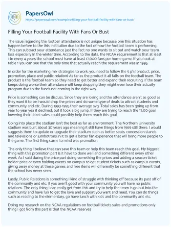 Essay on Filling your Football Facility with Fans or Bust