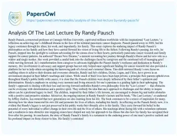 Essay on Analysis of the Last Lecture by Randy Pausch