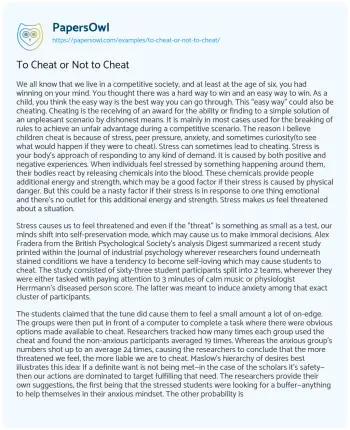 Essay on To Cheat or not to Cheat