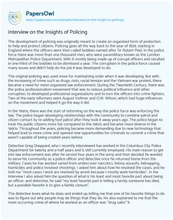 Essay on Interview on the Insights of Policing