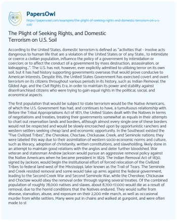 Essay on The Plight of Seeking Rights, and Domestic Terrorism on U.S. Soil