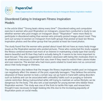 Essay on Disordered Eating in Instagram Fitness Inspiration Models