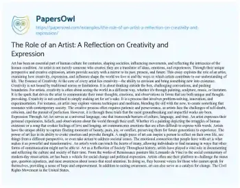 Essay on The Role of an Artist: a Reflection on Creativity and Expression