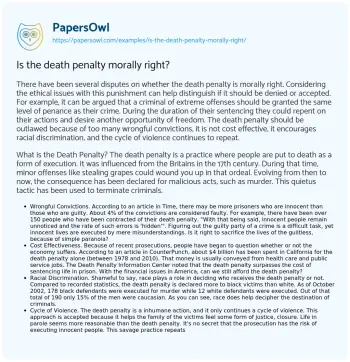 Essay on Is the Death Penalty Morally Right?