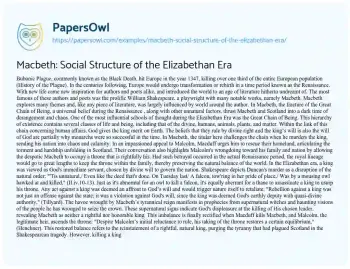 Essay on Macbeth: Social Structure of the Elizabethan Era