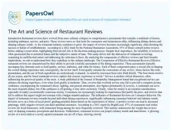 Essay on The Art and Science of Restaurant Reviews