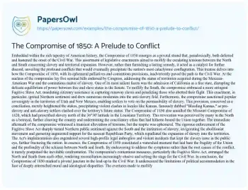 Essay on The Compromise of 1850: a Prelude to Conflict