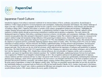 Essay on Japanese Food Culture