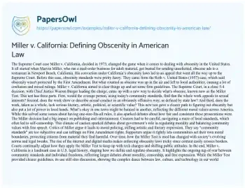 Essay on Miller V. California: Defining Obscenity in American Law