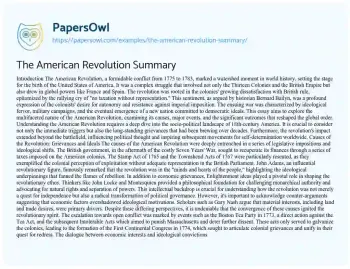 Essay on The American Revolution Summary