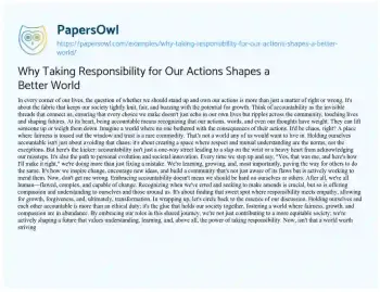 Essay on Why Taking Responsibility for our Actions Shapes a Better World