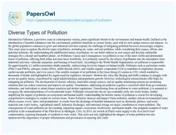 Essay on Diverse Types of Pollution