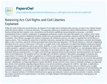 Essay on Balancing Act: Civil Rights and Civil Liberties Explained