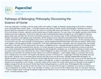 Essay on Pathways of Belonging: Philosophy Discovering the Essence of Home